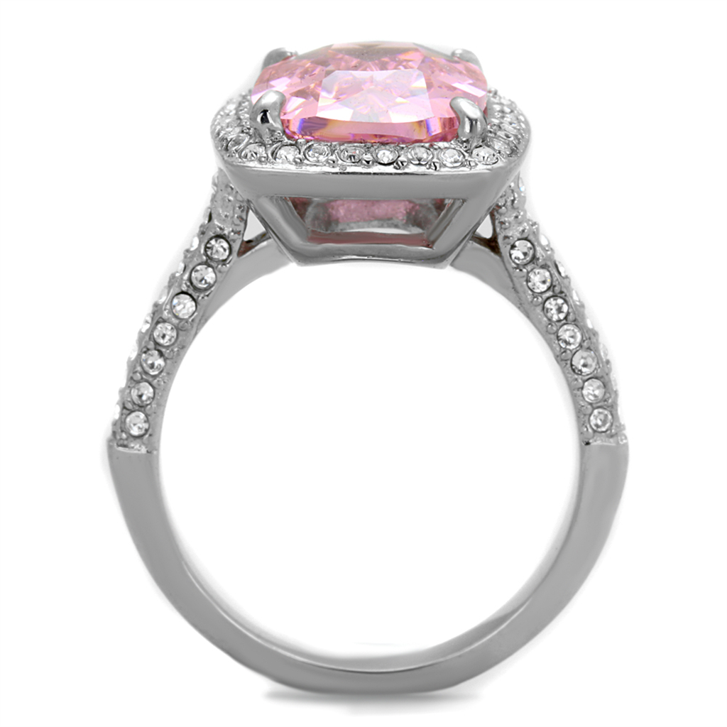 6.38 Ct Emerald Cut Rose Zirconia Stainless Steel Halo Engagement Ring Size 5-10 Image 3