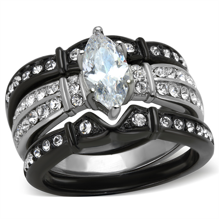 2.5 Ct Marquise Cut Zirconia Black Stainless Steel Wedding Ring Set Women's Size 5-10 Image 1