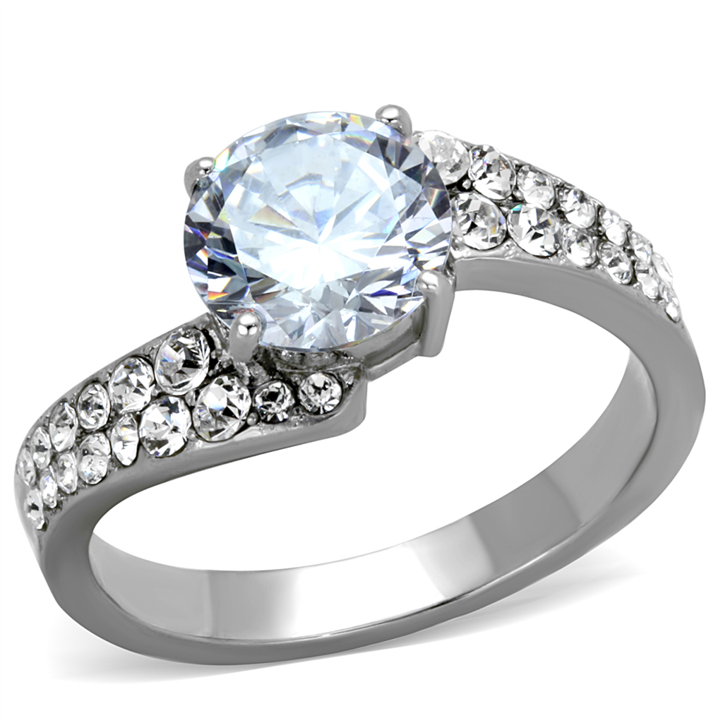 2.94Ct Round Cut Zirconia Stainless Steel Engagement Ring Band Womens Size 5-10 Image 1