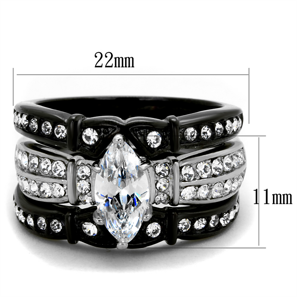 2.5 Ct Marquise Cut Zirconia Black Stainless Steel Wedding Ring Set Womens Size 5-10 Image 2