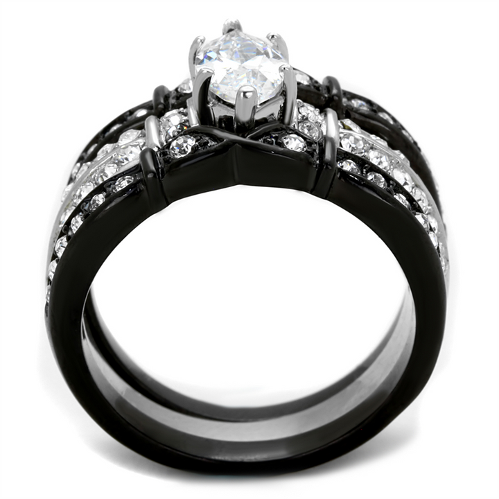 2.5 Ct Marquise Cut Zirconia Black Stainless Steel Wedding Ring Set Women's Size 5-10 Image 3
