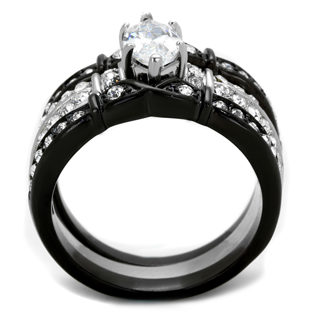 2.5 Ct Marquise Cut Zirconia Black Stainless Steel Wedding Ring Set Womens Size 5-10 Image 3