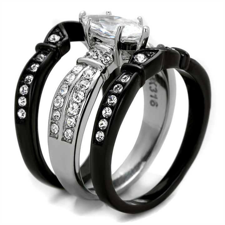 2.5 Ct Marquise Cut Zirconia Black Stainless Steel Wedding Ring Set Womens Size 5-10 Image 4