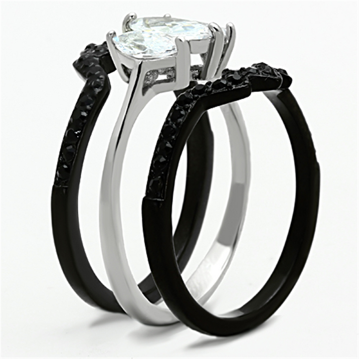 2.25 Ct Marquise Cut Cz Black Stainless Steel Wedding Ring Set Womens Size 5-10 Image 4