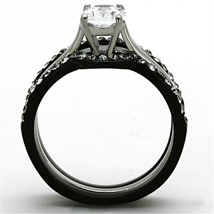 2.15 Ct Oval Cut Cz Black Stainless Steel Wedding Ring Set Womens Size 5-10 Image 3