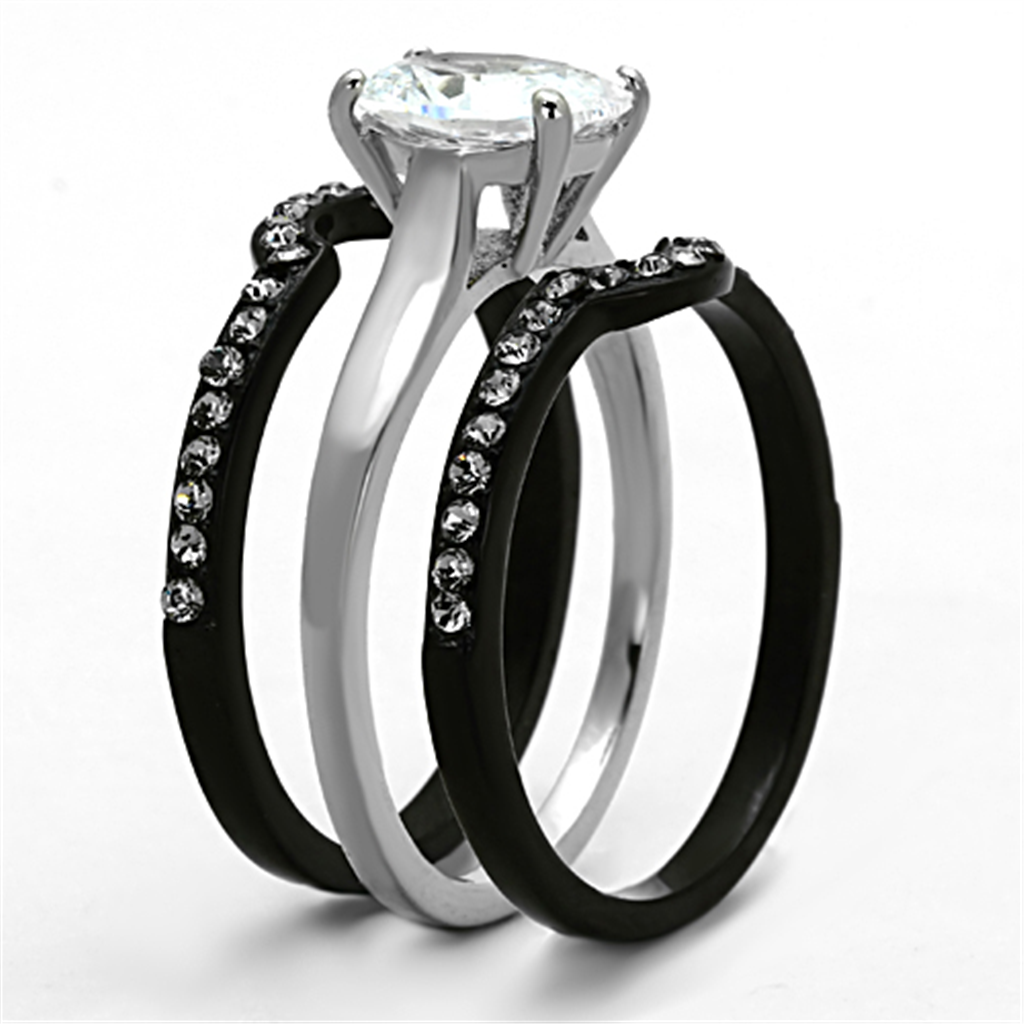 2.15 Ct Oval Cut Cz Black Stainless Steel Wedding Ring Set Womens Size 5-10 Image 4