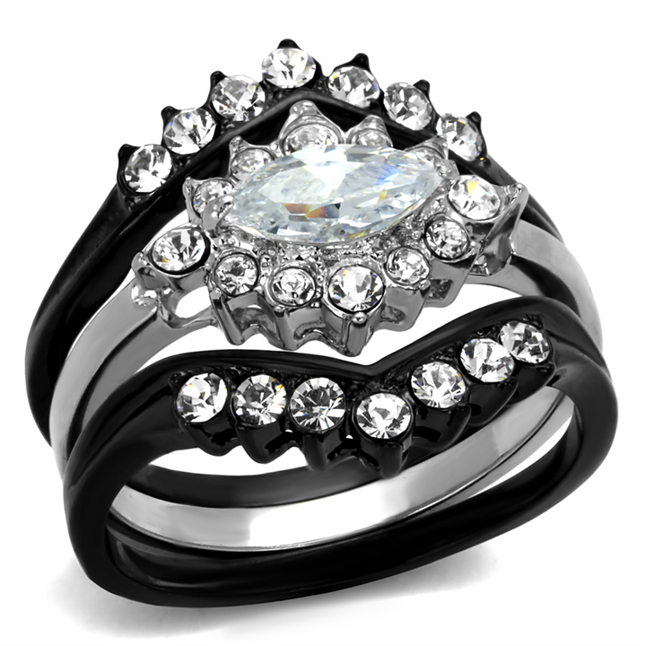 1.95Ct Marquise Cut Zirconia Black Stainless Steel Wedding Ring Set Womens 5-10 Image 1