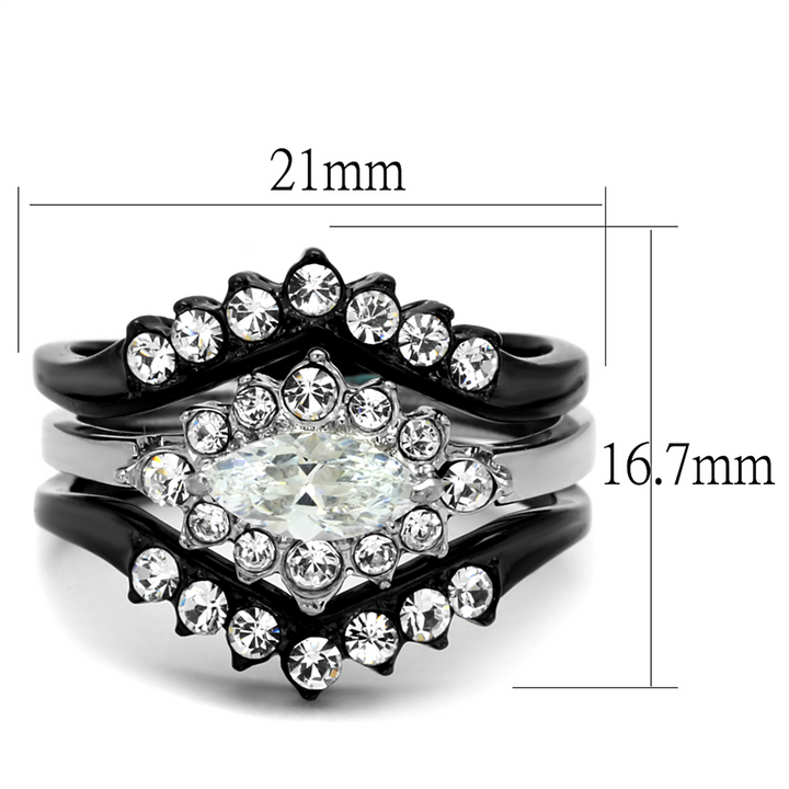 1.95Ct Marquise Cut Zirconia Black Stainless Steel Wedding Ring Set Womens 5-10 Image 2