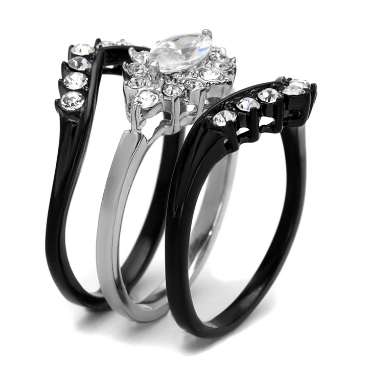 1.95Ct Marquise Cut Zirconia Black Stainless Steel Wedding Ring Set Womens 5-10 Image 4