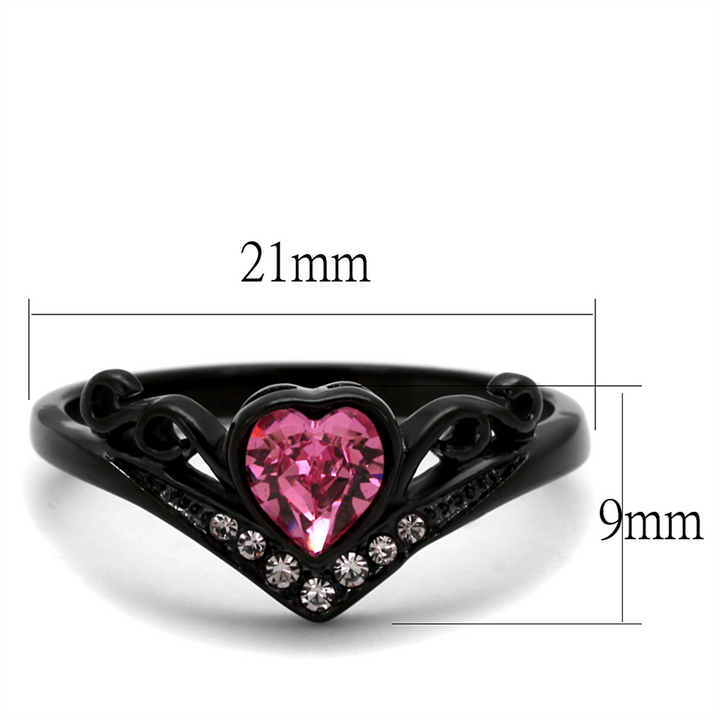 Womens Round Cut Pink Zirconia Black Stainless Steel Heart Fashion Ring Size 5-10 Image 2