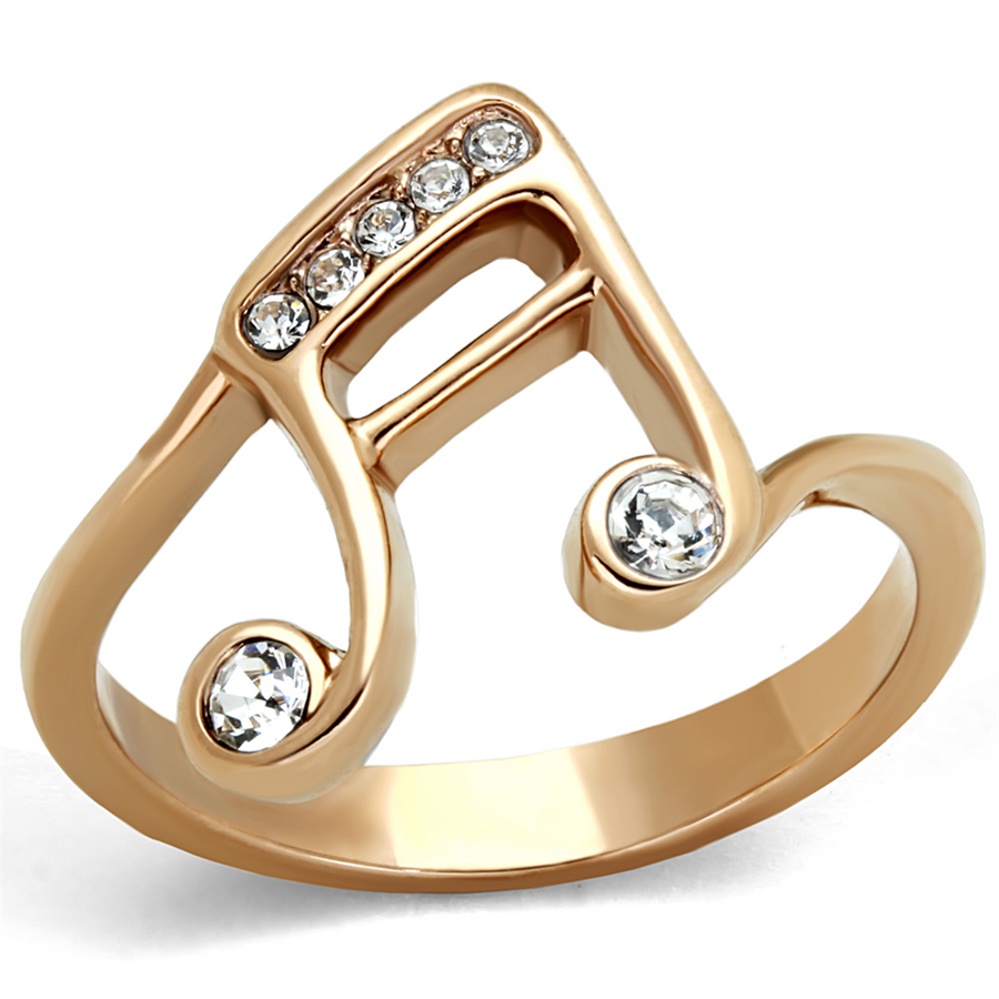 Rose Gold Plated Stainless Steel Crystal Musical Note Fashion Ring Womens Size 5-10 Image 1
