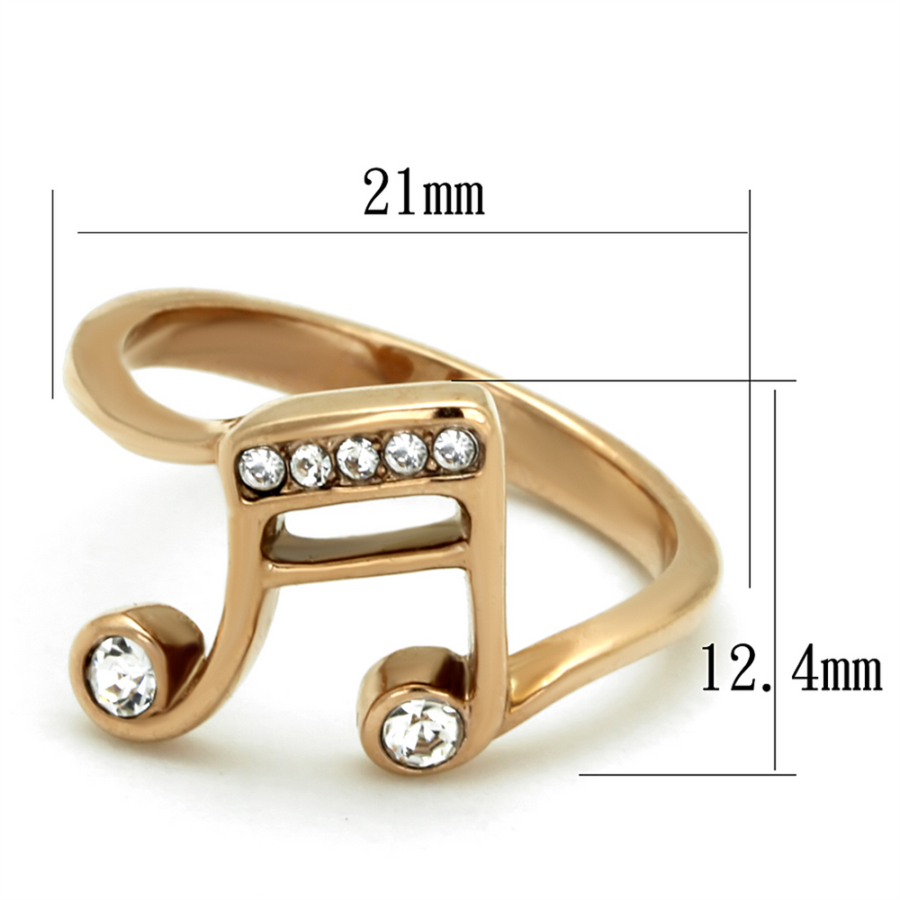 Rose Gold Plated Stainless Steel Crystal Musical Note Fashion Ring Womens Size 5-10 Image 2
