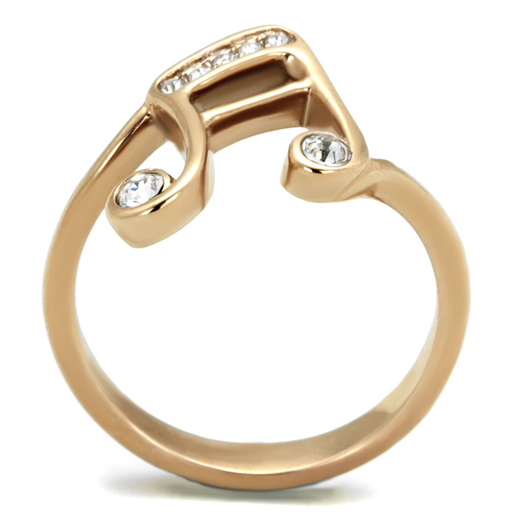 Rose Gold Plated Stainless Steel Crystal Musical Note Fashion Ring Womens Size 5-10 Image 3