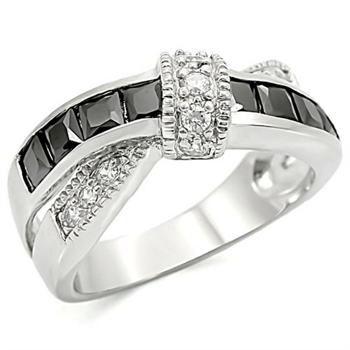1.75 Ct Jet Black & Clear Cubic Zirconia Stainless Steel Fashion Ring Women's Size 5-10 Image 1