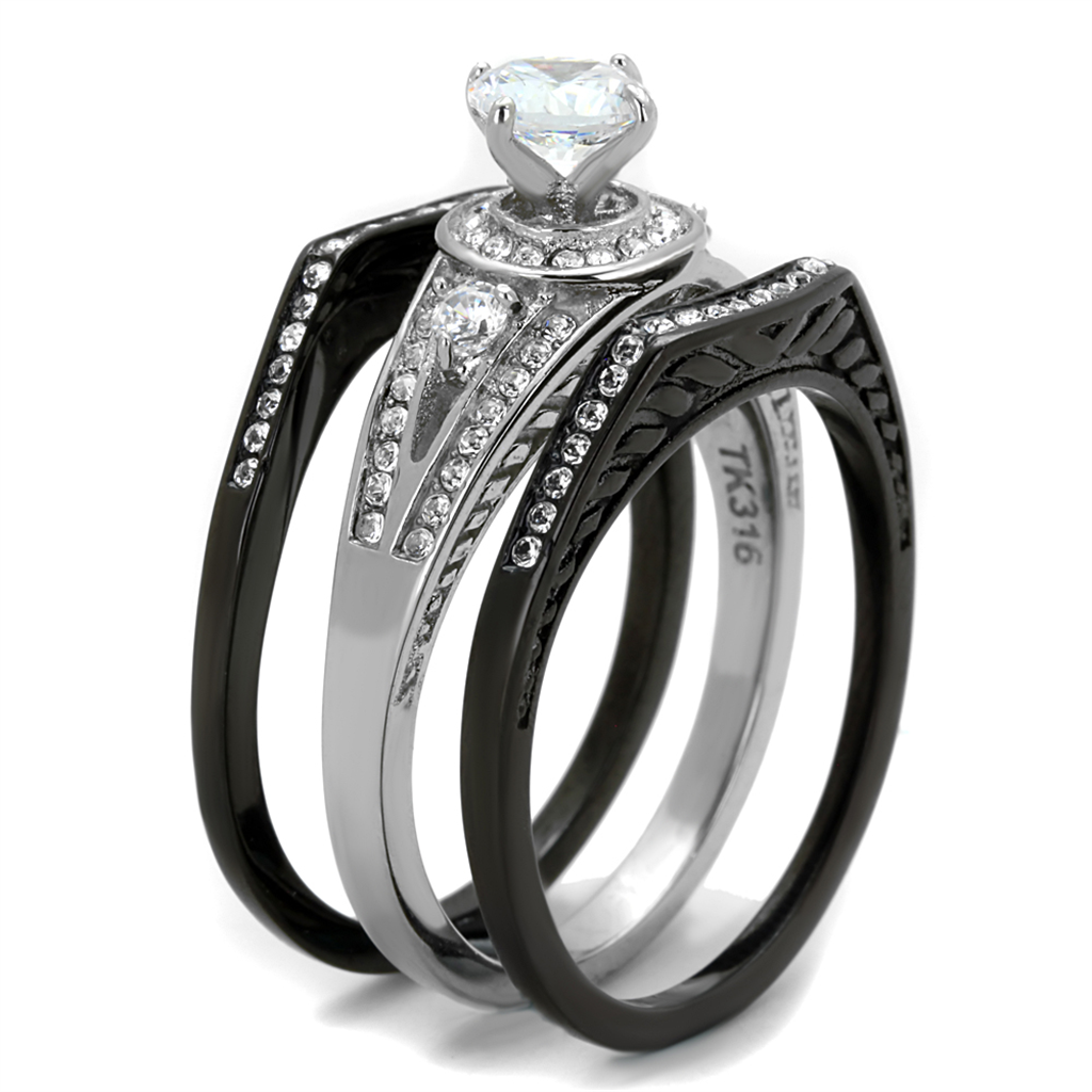 2.15 Ct Halo Round Cubic Zirconia Black Stainless Steel Wedding Ring Set Womens Size 5-10 Image 4