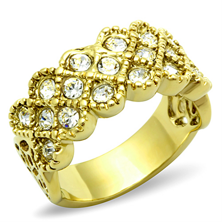 1.87 Ct Crystal 14K Gold Ion Plated Stainless Steel Cocktail Fashion Ring Size 5-10 Image 1