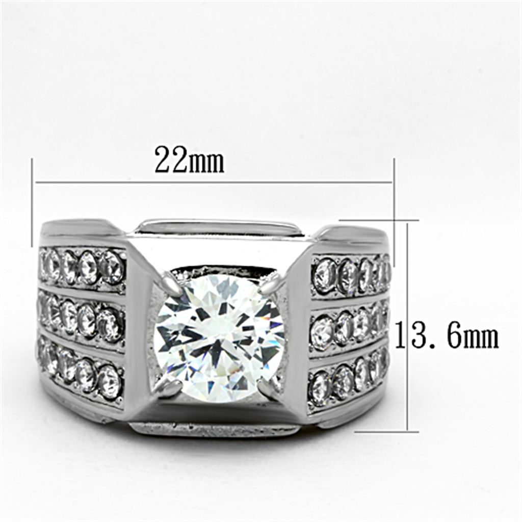 Mens 2.94 Ct Round Cut Simulated Diamond Silver Stainless Steel Ring Sizes 8-13 Image 2