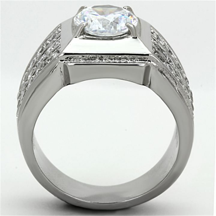 Mens 2.94 Ct Round Cut Simulated Diamond Silver Stainless Steel Ring Sizes 8-13 Image 3