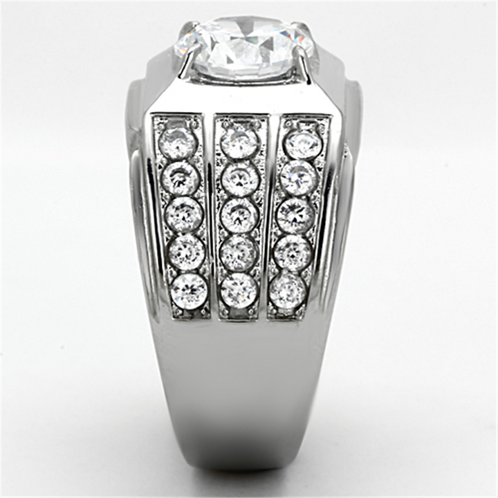 Mens 2.94 Ct Round Cut Simulated Diamond Silver Stainless Steel Ring Sizes 8-13 Image 4