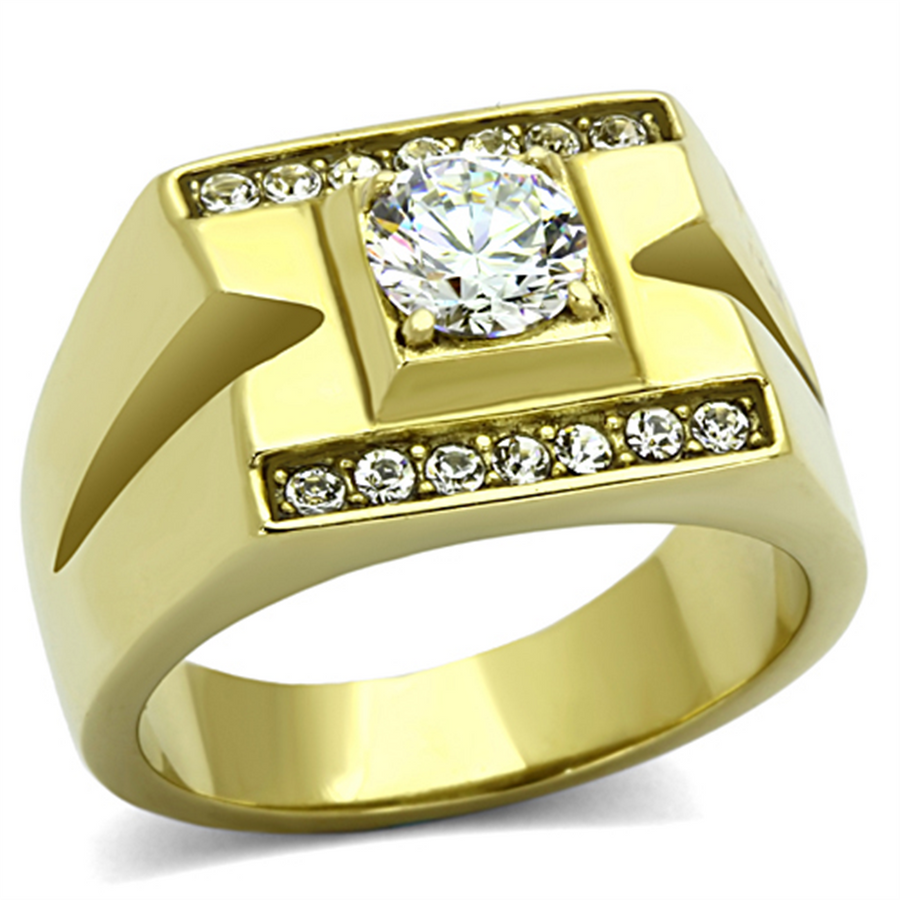 Men's Stainless Steel 14K Gold Ion Plated 1.26 Ct Simulated Diamond Ring Size 8-13 Image 1