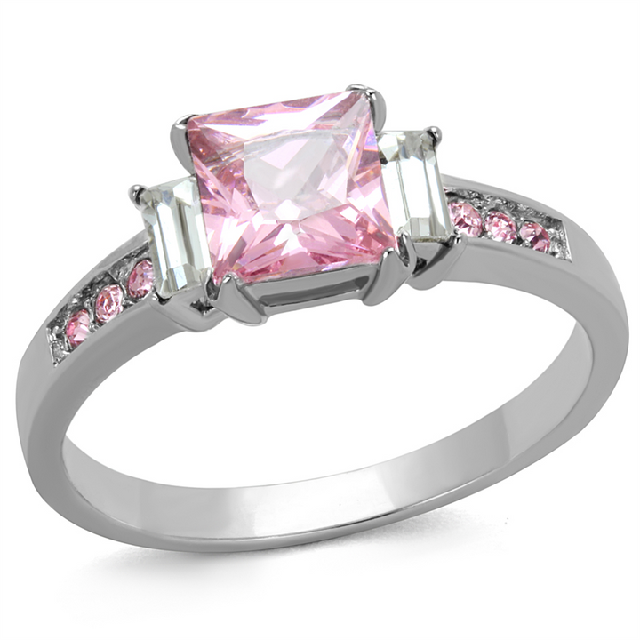 1.55 Ct Princess Cut Rose Zirconia Stainless Steel Engagement Ring Size 5-10 Image 1