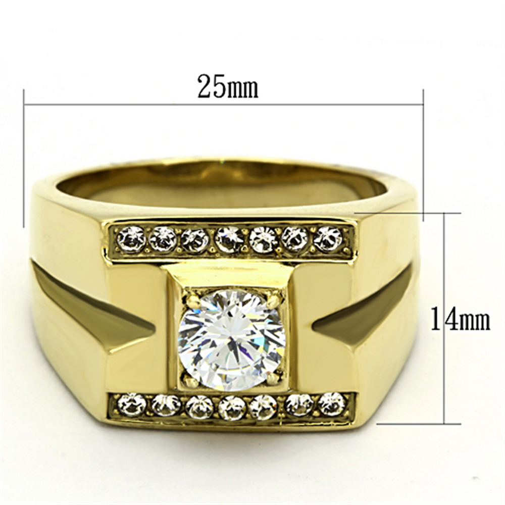 Men's Stainless Steel 14K Gold Ion Plated 1.26 Ct Simulated Diamond Ring Size 8-13 Image 2