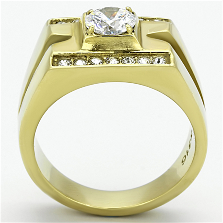 Mens Stainless Steel 14K Gold Ion Plated 1.26 Ct Simulated Diamond Ring Size 8-13 Image 3