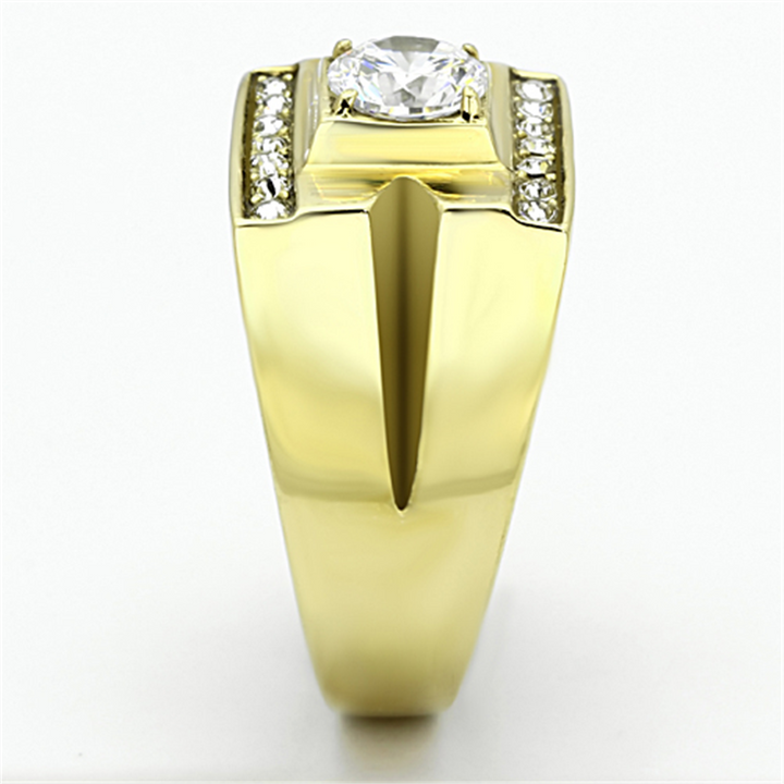 Mens Stainless Steel 14K Gold Ion Plated 1.26 Ct Simulated Diamond Ring Size 8-13 Image 4