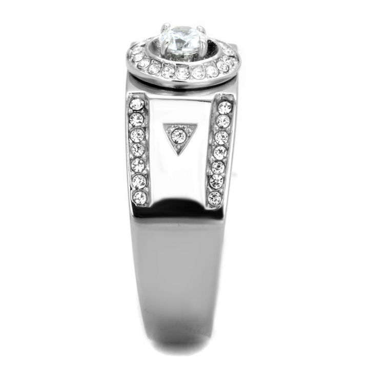 Mens .50 Ct Round Cut Simulated Diamond Silver Stainless Steel Ring Size 8-13 Image 4