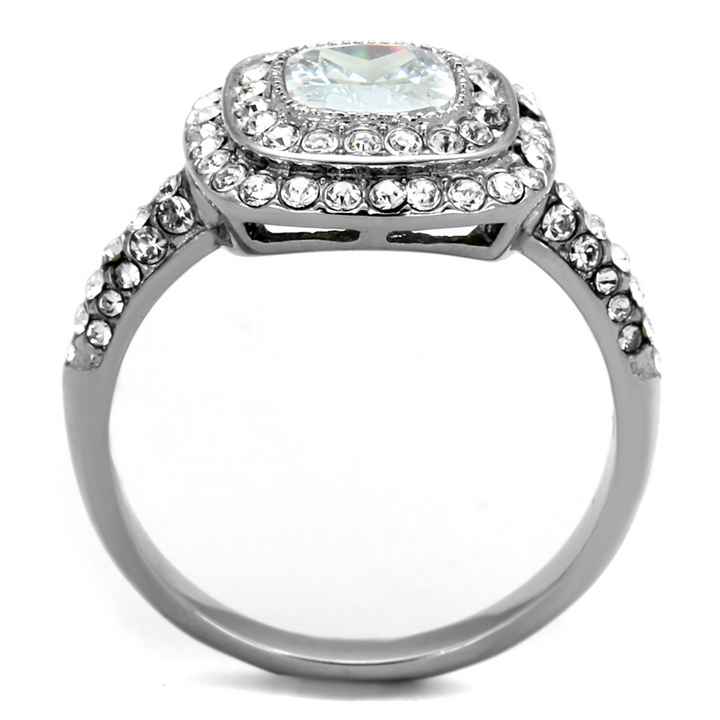 2.55Ct Halo Cushion Cut Zirconia Stainless Steel Engagement Ring Womens Sz 5-10 Image 3