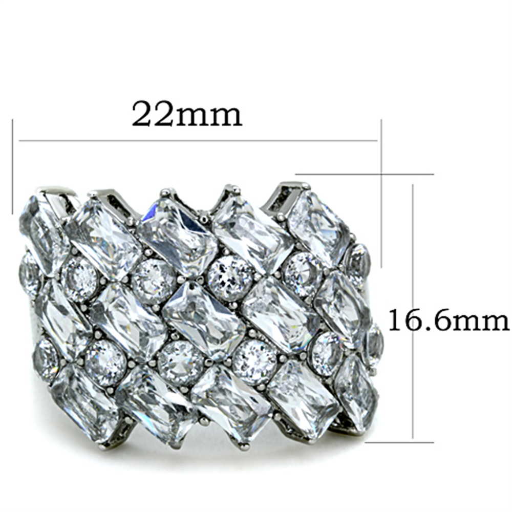 Stunning Silver Stainless Steel Wide Band Zirconia Fashion Ring Womens Sizes 5-10 Image 2
