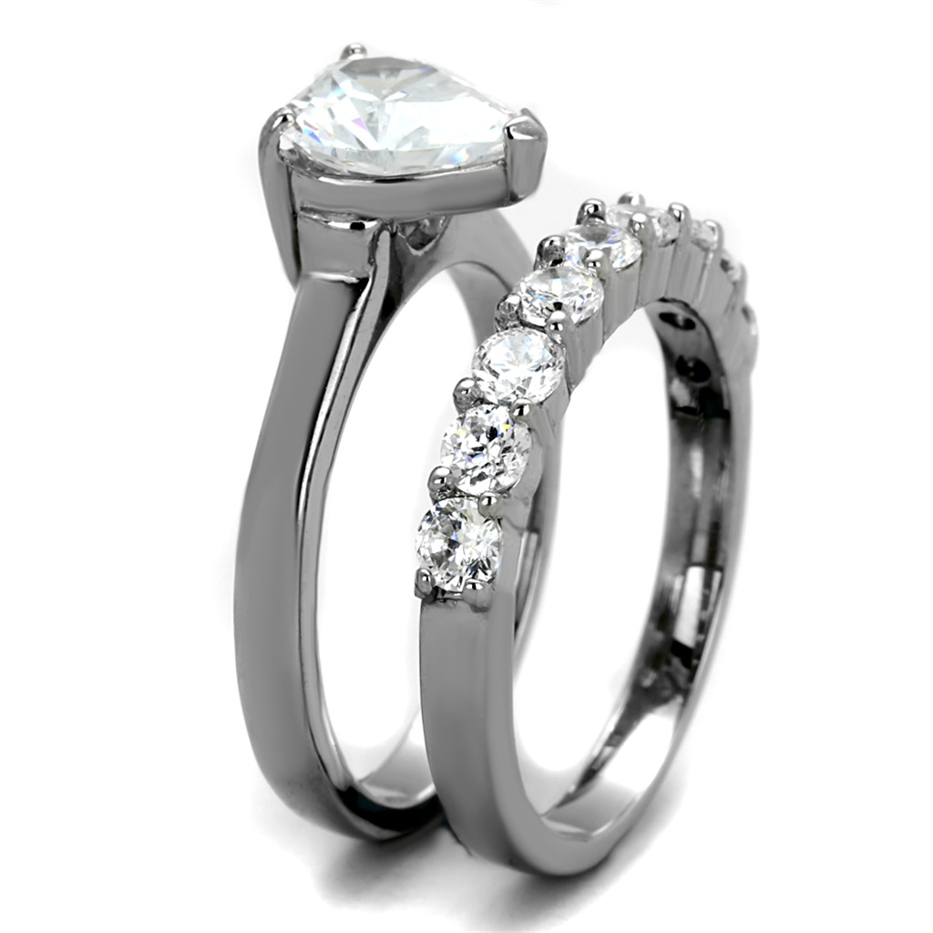 2.7 Ct Heart Cut Cubic Zirconia Stainless Steel Wedding Ring Set Womens Sz 5-10 Image 4