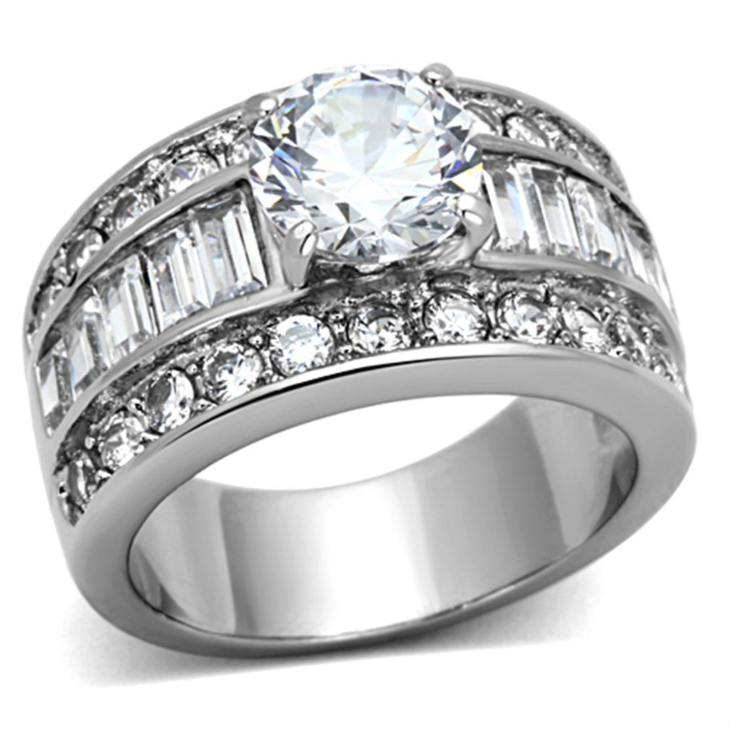 4.85 Ct Round Cut Zirconia Stainless Steel Wide Band Engagement Ring Sizes 5-10 Image 1
