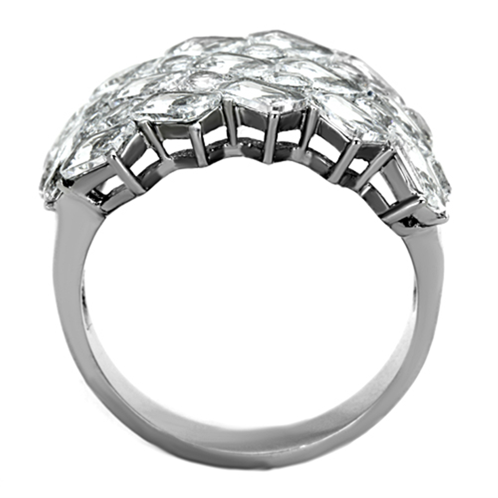 Stunning Silver Stainless Steel Wide Band Zirconia Fashion Ring Womens Sizes 5-10 Image 3