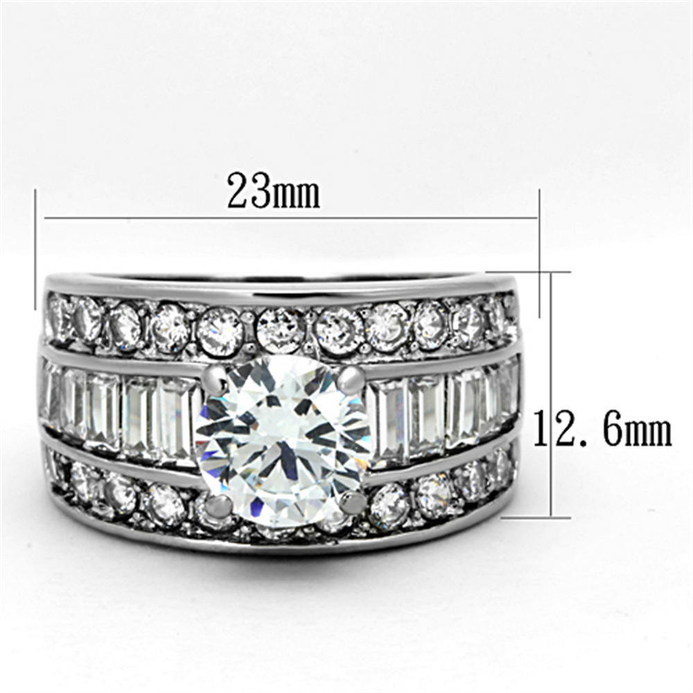 4.85 Ct Round Cut Zirconia Stainless Steel Wide Band Engagement Ring Sizes 5-10 Image 2