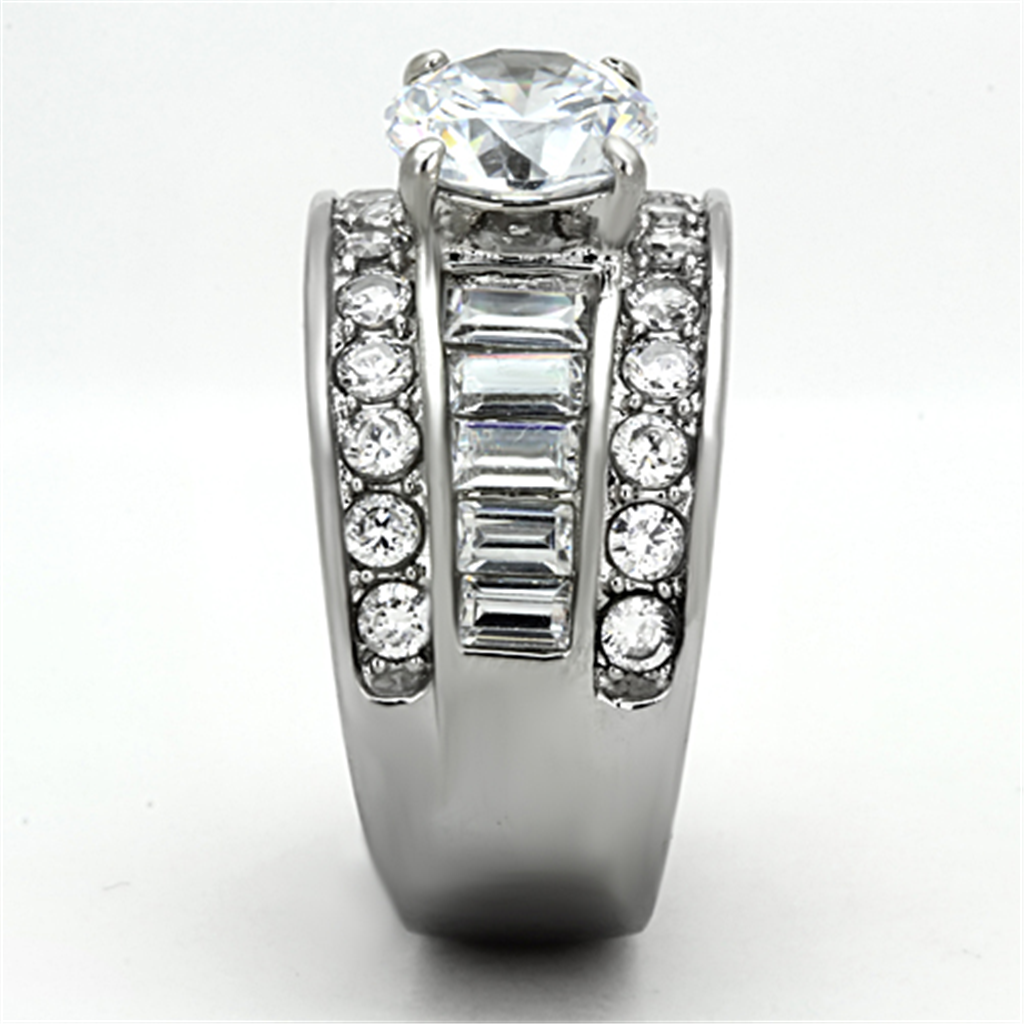 4.85 Ct Round Cut Zirconia Stainless Steel Wide Band Engagement Ring Sizes 5-10 Image 4
