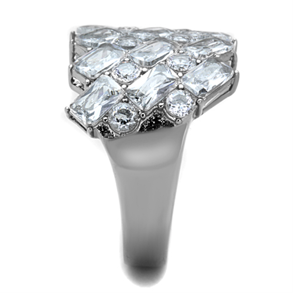 Stunning Silver Stainless Steel Wide Band Zirconia Fashion Ring Womens Sizes 5-10 Image 4