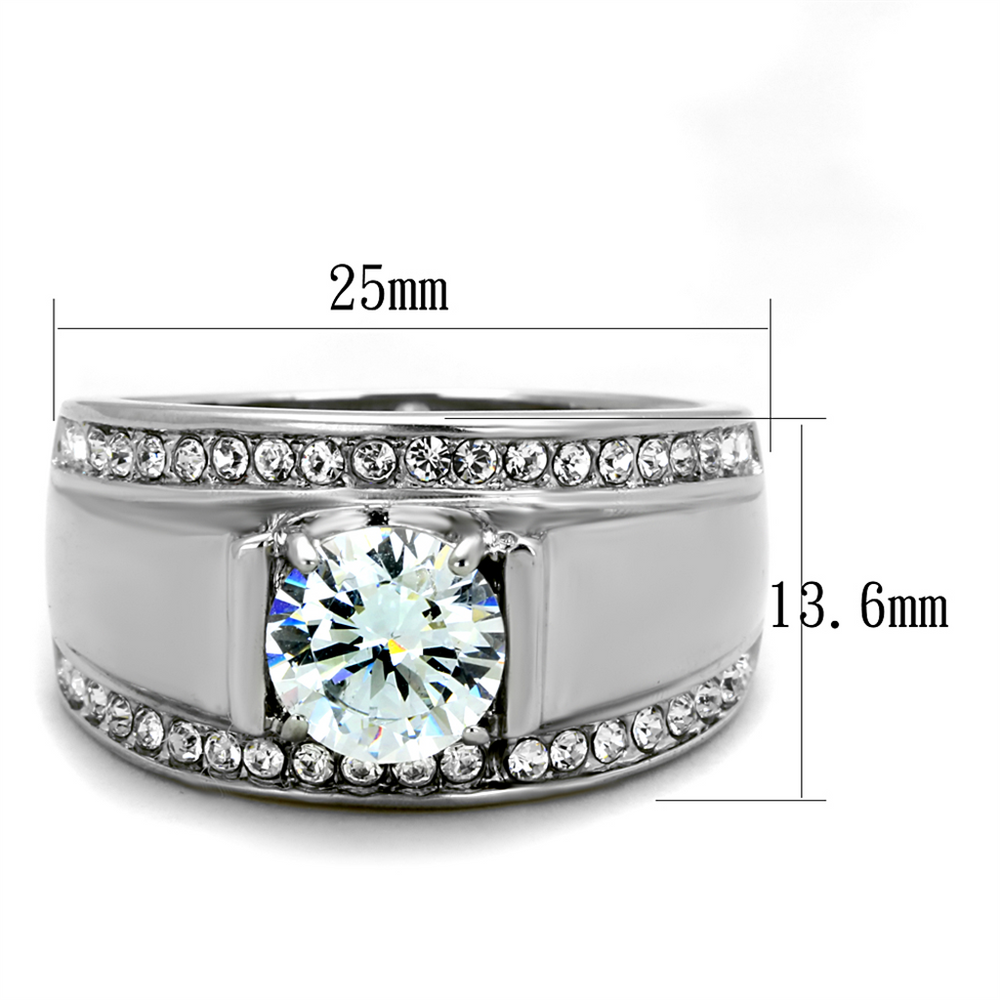 Mens 2.25 Ct Round Cut Simulated Diamond Silver Stainless Steel Ring Sizes 8-13 Image 2