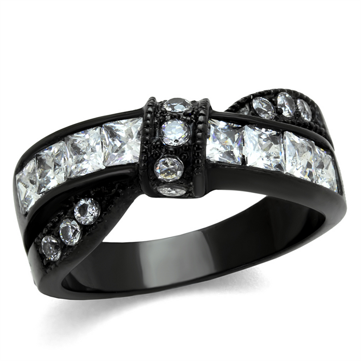 1.75 Ct Clear Princess Cut Zirconia Black Stainless Steel Fashion Ring Sz 5-10 Image 1