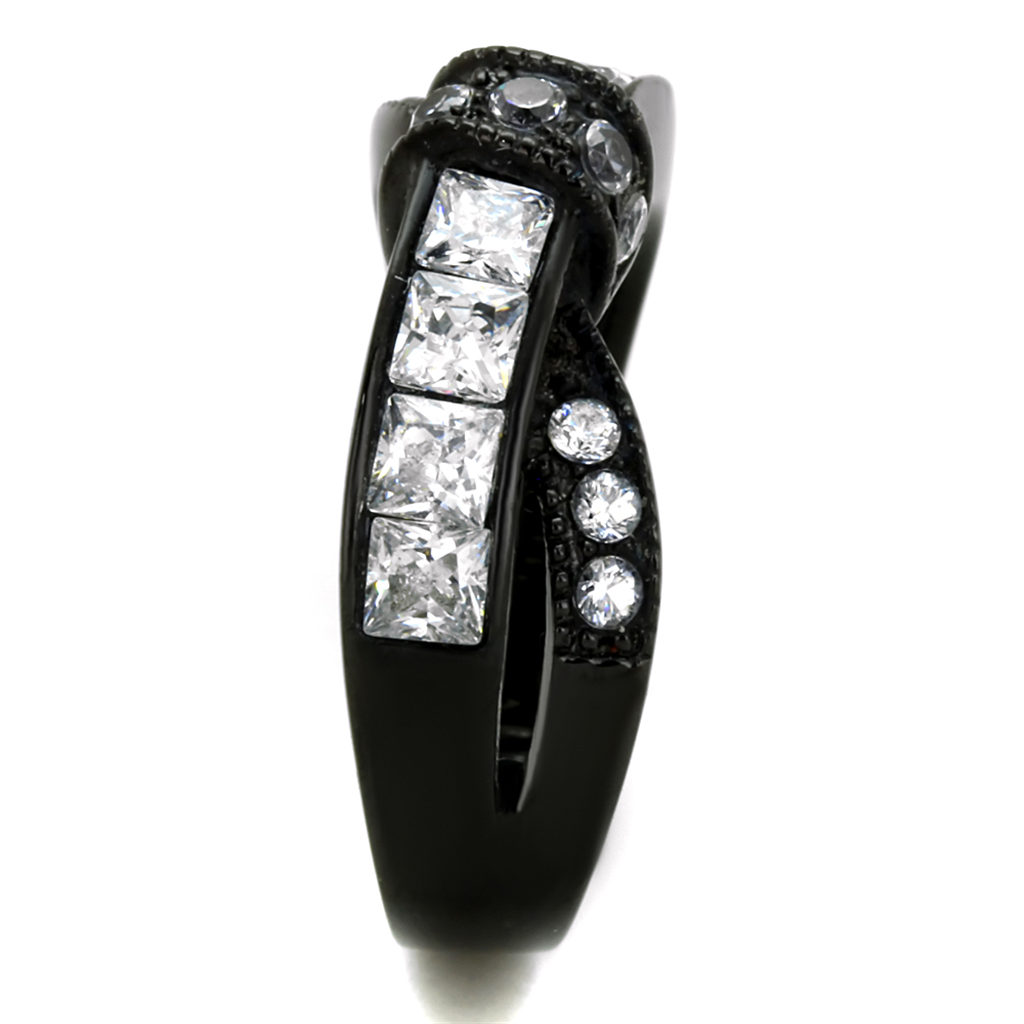 1.75 Ct Clear Princess Cut Zirconia Black Stainless Steel Fashion Ring Sz 5-10 Image 4
