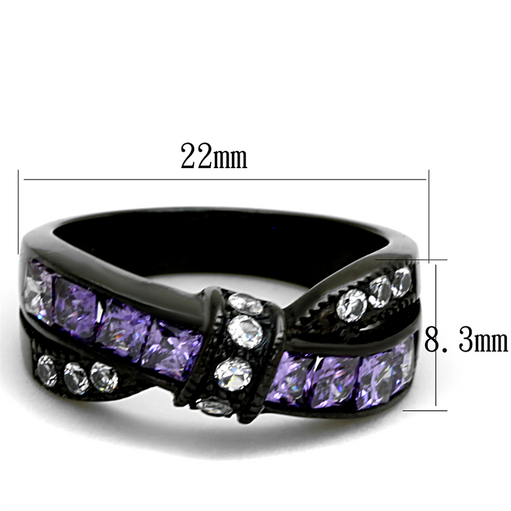 1.75 Ct Amethyst and Clear Zirconia Black Stainless Steel Fashion Ring Size 5-10 Image 2