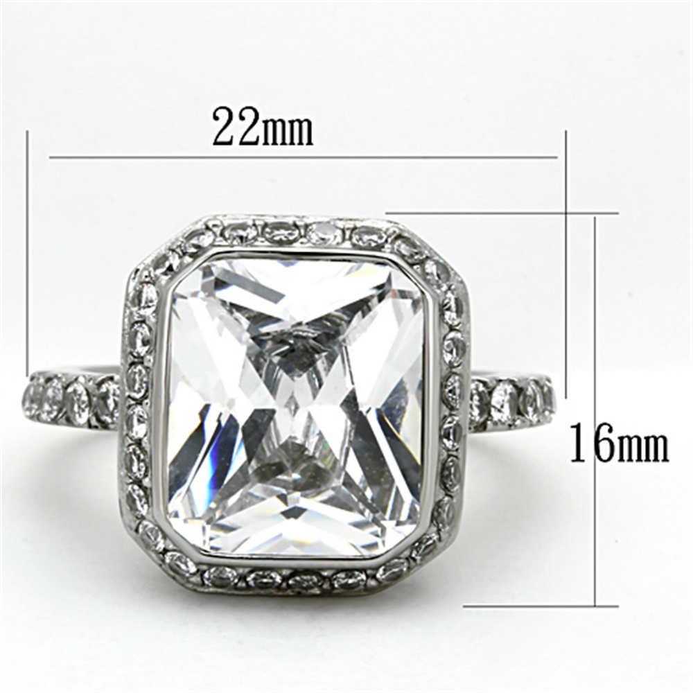 6.38 Ct Halo Emerald Cut Zirconia Stainless Steel Engagement Ring Womens Sz 5-10 Image 2