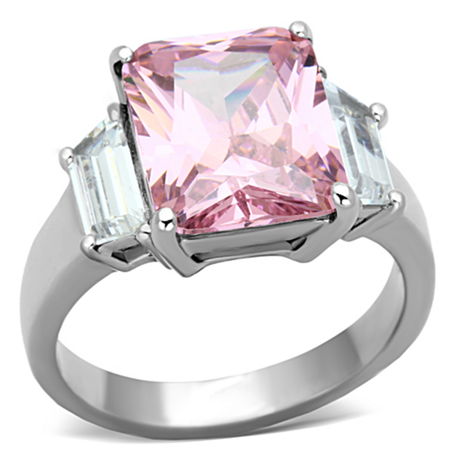 6.64 Ct Emerald Cut Rose Zirconia Stainless Steel Engagement Ring Womens Sz 5-10 Image 1
