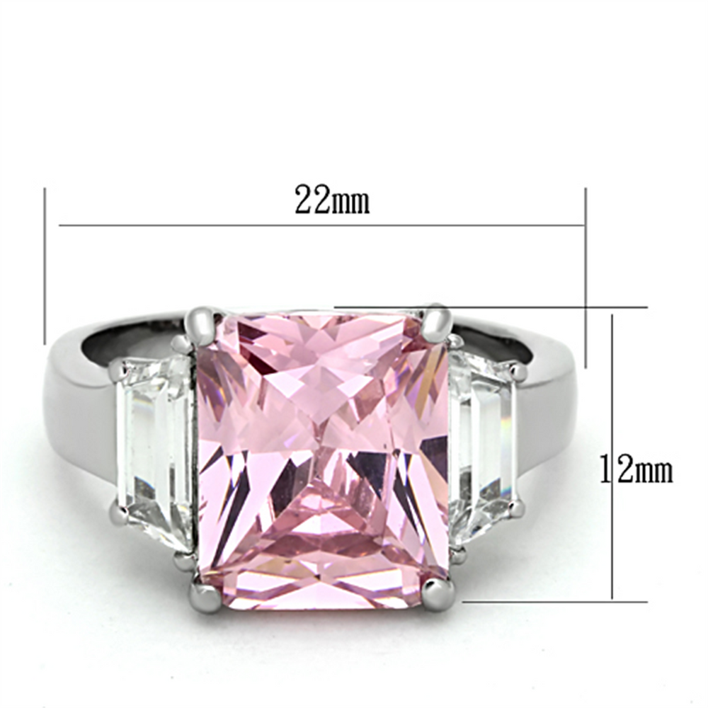 6.64 Ct Emerald Cut Rose Zirconia Stainless Steel Engagement Ring Womens Sz 5-10 Image 2