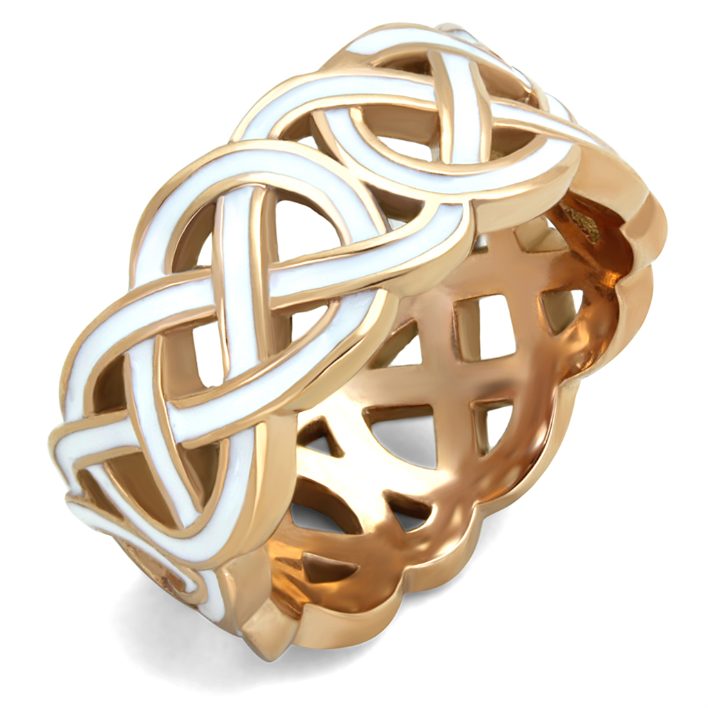 Stainless Steel Rose Gold Plated and White Epoxy Design Fashion Ring Women Sz 5-10 Image 1