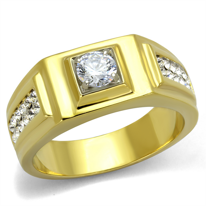 Mens 1.18 Ct Faux Diamond Stainless Steel 14K Gold Ion Plated Ring Sizes 8-13 Image 1