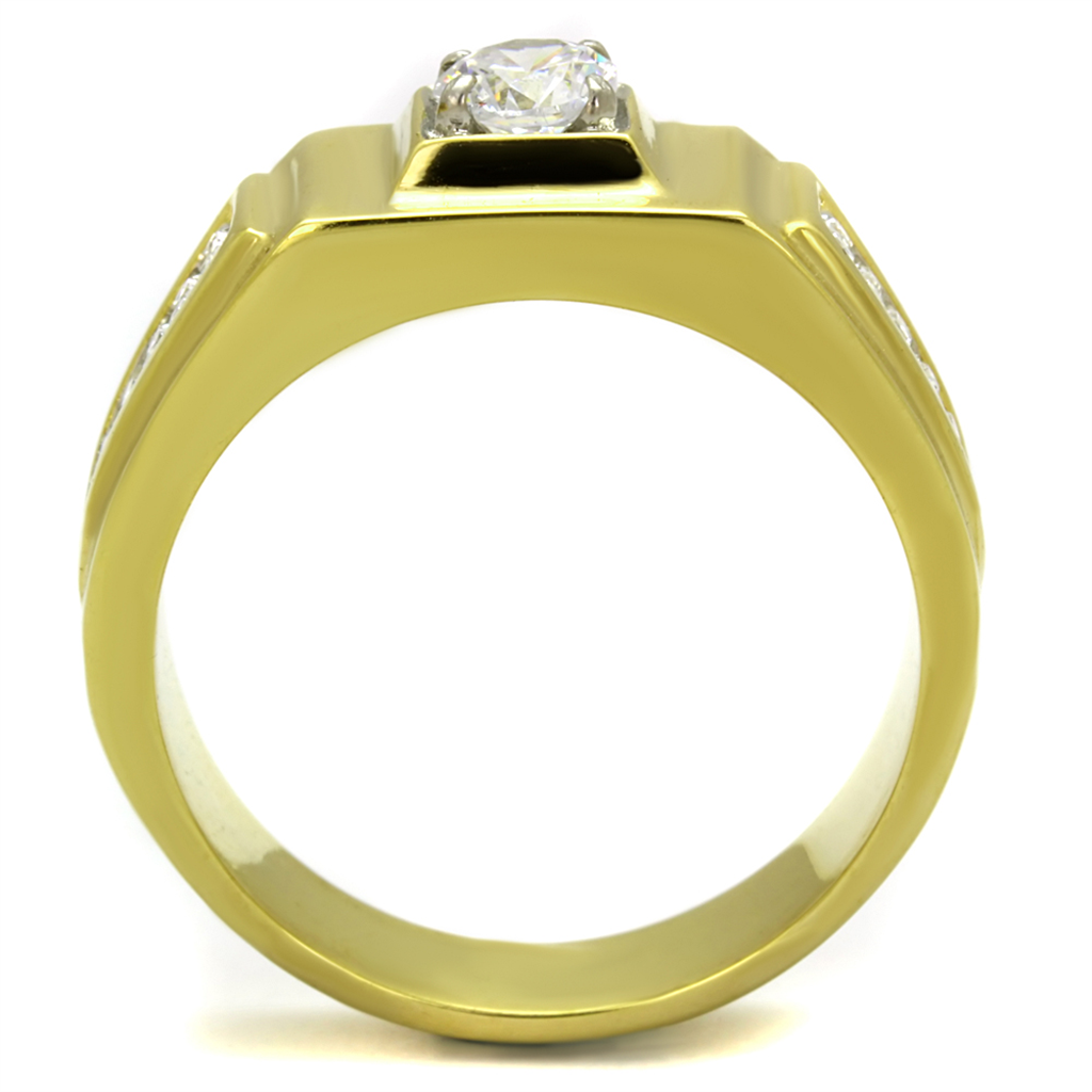 Mens 1.18 Ct Faux Diamond Stainless Steel 14K Gold Ion Plated Ring Sizes 8-13 Image 3