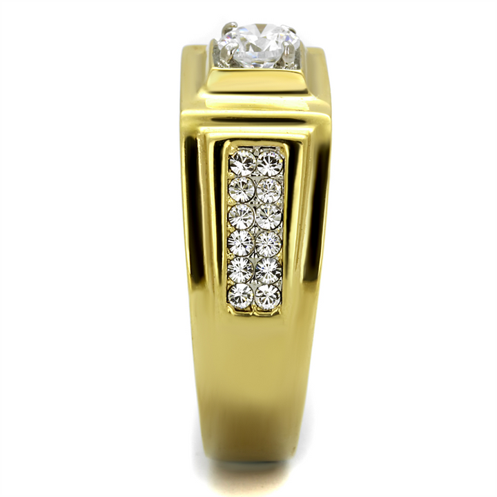 Mens 1.18 Ct Faux Diamond Stainless Steel 14K Gold Ion Plated Ring Sizes 8-13 Image 4