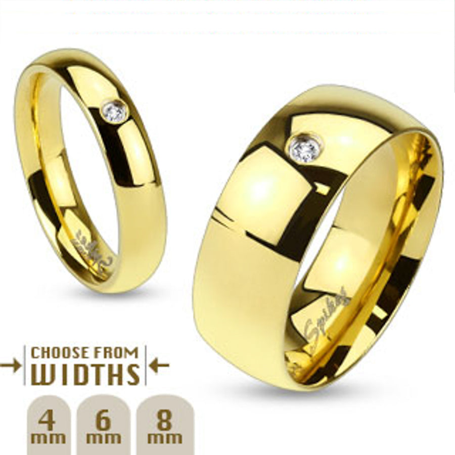 316 Stainless Steel Gold Ion Plated Cz Classic Wedding Band 4,6 Or 8Mm Sz 4.5-14 Image 1