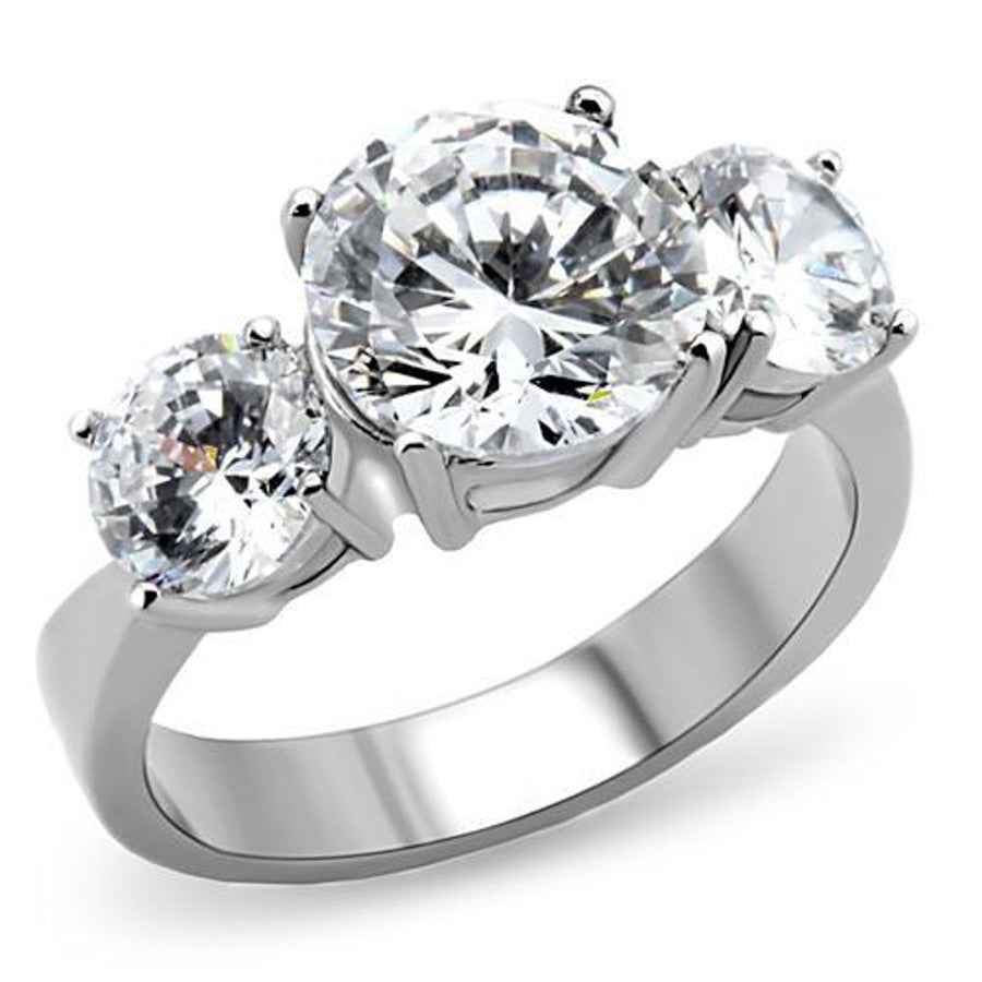 Womens Three Stone Zirconia Stainless Steel Anniversary Engagement Ring Size 5-10 Image 1
